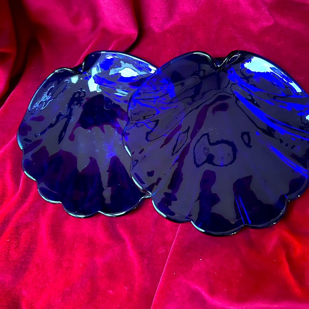 2 - Vintage Handblown Cobalt Blue Scallop Heavy Dishes. These are gorgeous.